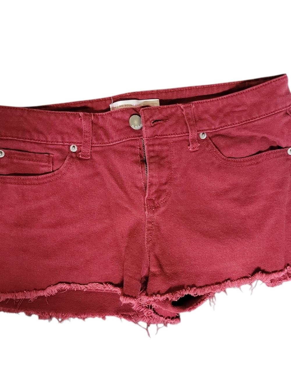 No Boundaries Burgundy Frayed Hem Denim Shorts